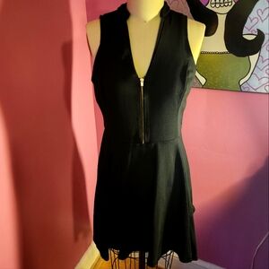 Black sleeveless Express skater fit and flare dress